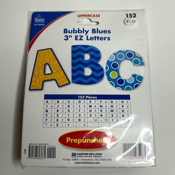 Carson Dellosa uppercase bubbly blues 3” EZ letters - Picture 1 of 6